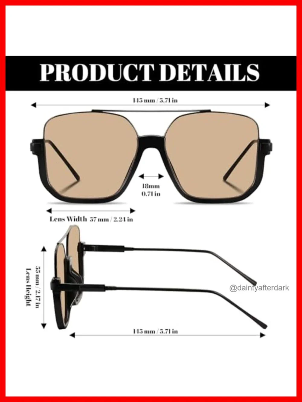 Oversized Square Aviator Sunglasses UV400 Protection Semi-Rimless